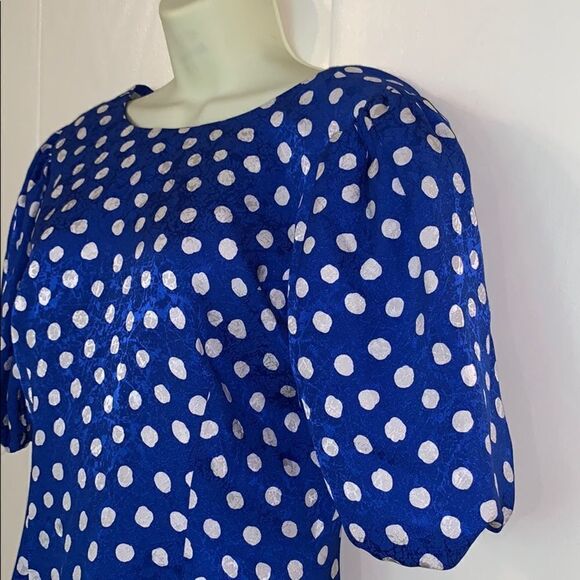 Totally awesome Vtg 80s blue & white silk dress - Picture 6 of 7